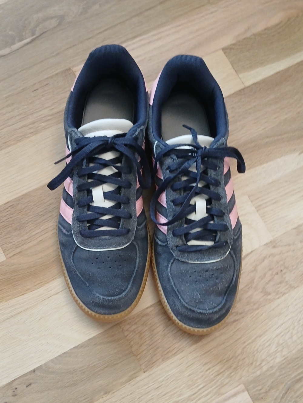 adidas navy and pink casual lace-up sneakers